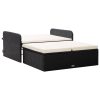2 pcs conjunto lounge de jardim c/ almofadões vime PE preto - Image 2
