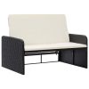2 pcs conjunto lounge de jardim c/ almofadões vime PE preto - Image 3