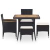5 pcs conjunto jantar p/ exterior vime PE madeira acácia preto - Image 2