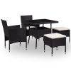 5 pcs conjunto jantar p/ exterior vime PE e vidro preto