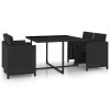 5 pcs conjunto jantar exterior com almofadões vime PE preto