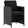 5 pcs conjunto jantar exterior com almofadões vime PE preto - Image 3