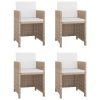 5 pcs conjunto jantar exterior com almofadões vime PE bege - Image 2