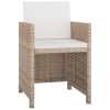 5 pcs conjunto jantar exterior com almofadões vime PE bege - Image 3