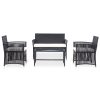 4 pcs conjunto lounge de jardim c/ almofadões vime PE preto - Image 2