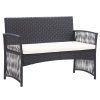 4 pcs conjunto lounge de jardim c/ almofadões vime PE preto - Image 3