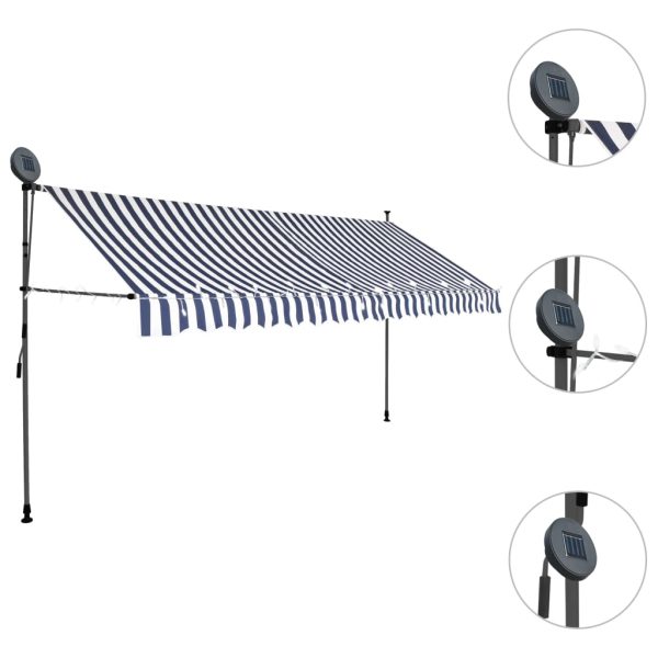 Toldo retrátil manual com LED 350 cm azul e branco - Image 3