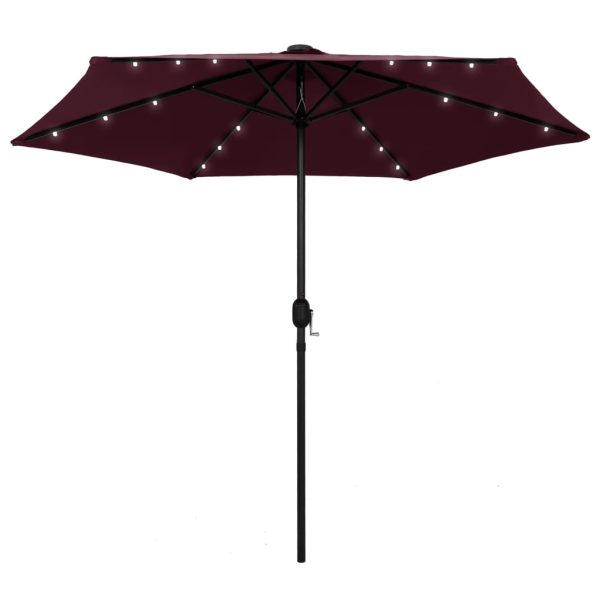 Guarda-sol com luzes LED e mastro alumínio 270 cm bordô