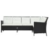 3 pcs conjunto lounge de jardim c/ almofadões vime PE preto - Image 3