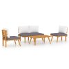 4 pcs conj. lounge jardim c/ almofadões madeira acácia maciça - Image 2