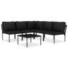 6 pcs conjunto lounge de jardim c/ almofadões PVC preto - Image 2