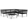 6 pcs conjunto lounge de jardim c/ almofadões PVC preto - Image 3