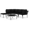 6 pcs conjunto lounge de jardim c/ almofadões PVC preto - Image 2
