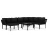 8 pcs conjunto lounge de jardim c/ almofadões PVC preto - Image 2