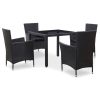 5 pcs conjunto de jantar para jardim vime PE preto