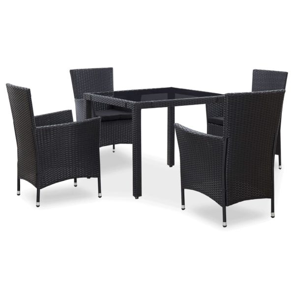 5 pcs conjunto de jantar para jardim vime PE preto