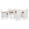 7 pcs conjunto de jantar para exterior vime PE branco