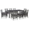9 pcs conjunto de jantar para exterior vime PE cinzento