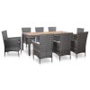 9 pcs conjunto jantar exterior c/ almofadões vime PE cinzento
