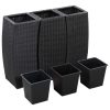 Vasos/floreiras de jardim 3 pcs vime PE preto - Image 3