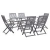 7 pcs conjunto de jantar jardim madeira acácia maciça cinzento