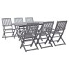 7 pcs conjunto de jantar jardim madeira acácia maciça cinzento
