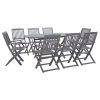 9 pcs conjunto de jantar jardim madeira acácia maciça cinzento
