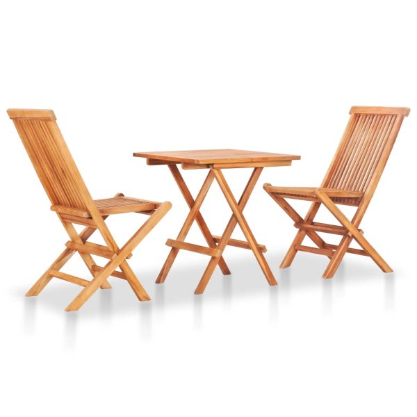 3 pcs conjunto bistrô dobrável madeira de teca maciça