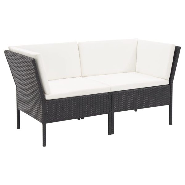 6 pcs conjunto lounge de jardim c/ almofadões vime PE preto - Image 3
