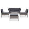 6 pcs conjunto lounge de jardim c/ almofadões vime PE cinzento - Image 2