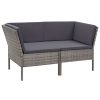 6 pcs conjunto lounge de jardim c/ almofadões vime PE cinzento - Image 3
