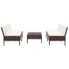 Conjunto sofás de jardim c/ almofadões 5 pcs vime PE castanho