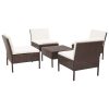 Conjunto sofás de jardim c/ almofadões 5 pcs vime PE castanho - Image 2