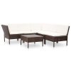 Conjunto lounge jardim c/ almofadões 6 pcs vime PE castanho