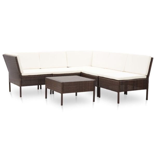 Conjunto lounge jardim c/ almofadões 6 pcs vime PE castanho