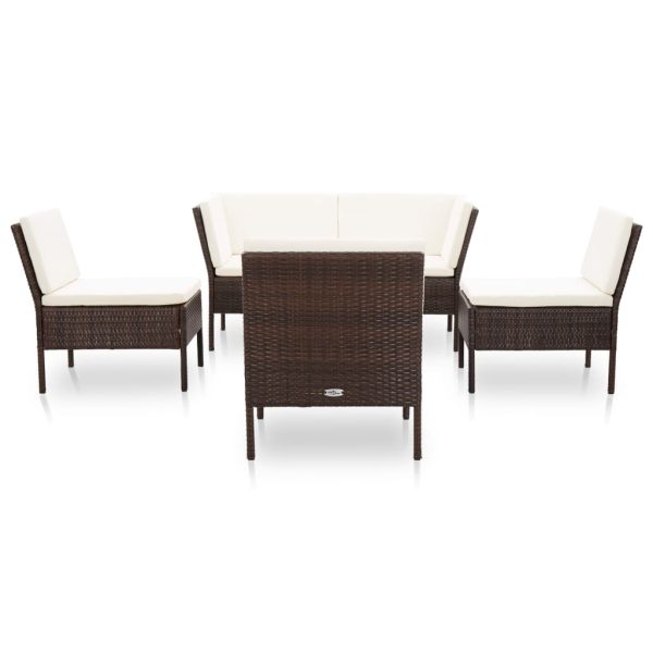 Conjunto lounge jardim c/ almofadões 6 pcs vime PE castanho - Image 2