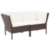 Conjunto lounge jardim c/ almofadões 6 pcs vime PE castanho - Image 3