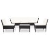 6 pcs conjunto lounge de jardim c/ almofadões vime PE preto - Image 2