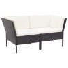 6 pcs conjunto lounge de jardim c/ almofadões vime PE preto - Image 3