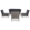 6 pcs conjunto lounge de jardim c/ almofadões vime PE cinzento - Image 2