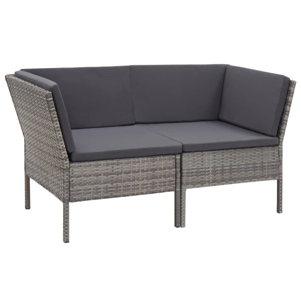 6 pcs conjunto lounge de jardim c/ almofadões vime PE cinzento - Image 3