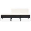 3 pcs conjunto lounge de jardim c/ almofadões vime PE preto - Image 2