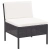 3 pcs conjunto lounge de jardim c/ almofadões vime PE preto - Image 3