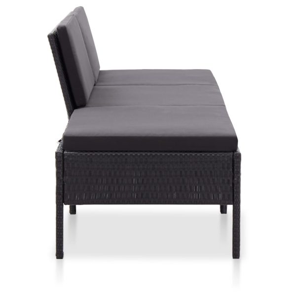 3 pcs conjunto lounge de jardim c/ almofadões vime PE preto - Image 3