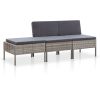 Conjunto lounge de jardim c/ almofadões 3 pcs vime PE cinzento
