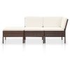3 pcs conjunto lounge jardim c/ almofadões vime PE castanho - Image 2