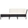 3 pcs conjunto lounge de jardim c/ almofadões vime PE preto - Image 2