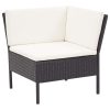 3 pcs conjunto lounge de jardim c/ almofadões vime PE preto - Image 3