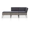 Conjunto lounge de jardim c/ almofadões 3 pcs vime PE cinzento - Image 2