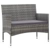 4 pcs conjunto lounge de jardim c/ almofadões vime PE cinzento - Image 2